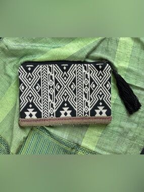 Oysho Beaded Clutch with Black Tassel & Zipper